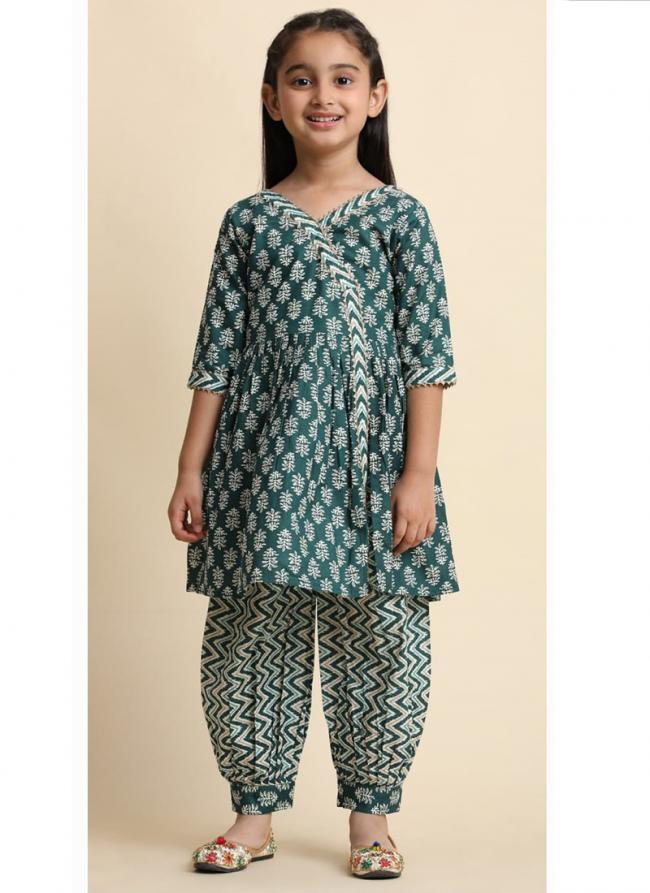 Cotton Multi Colour Casual Wear Printed Readymade Kids Kurta With Afghani Pant